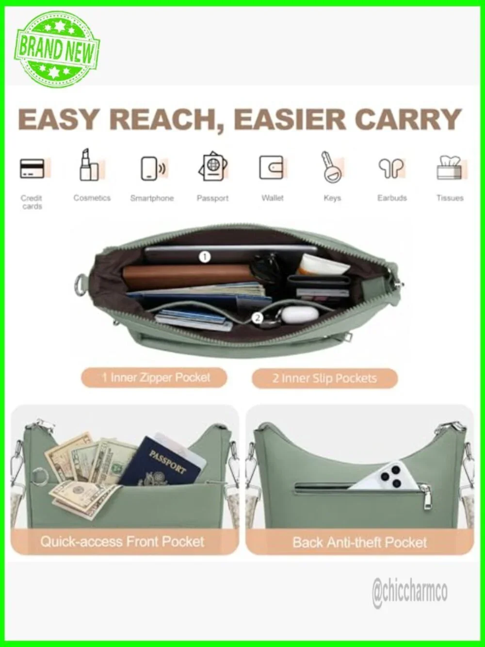 Anti-Theft RFID Blocking Crossbody Hobo Bag with Built-In Wallet